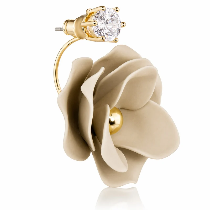 LUISIA Front Back Ohrringe Jarla mit Blumen - 16 Karat vergoldet Sand