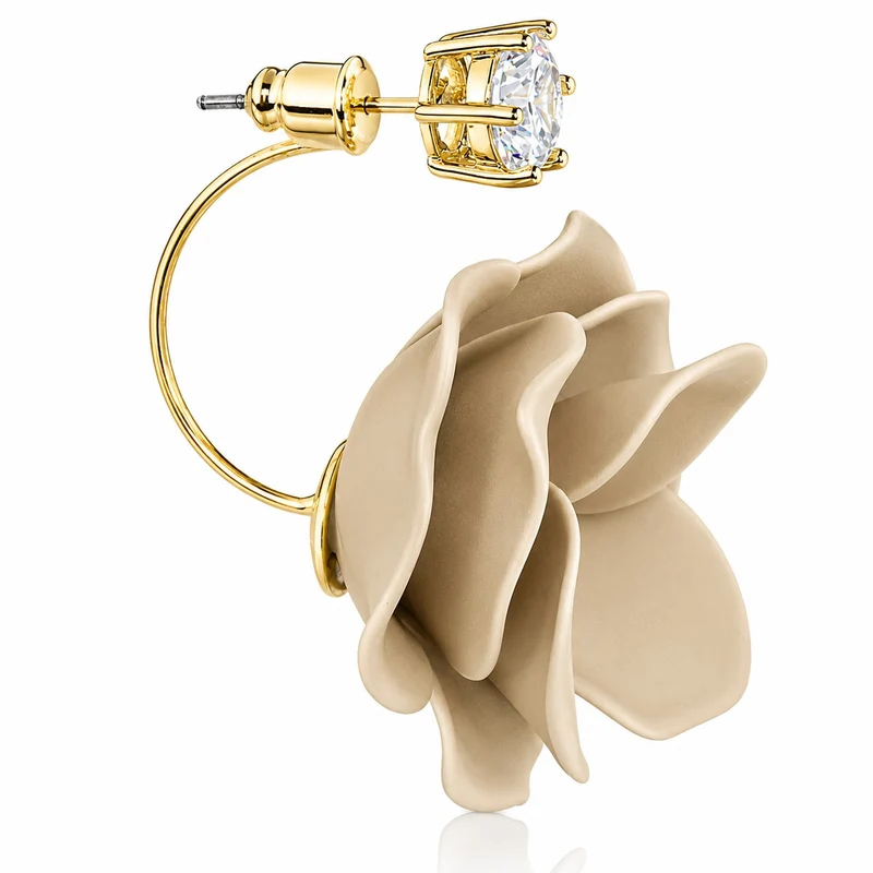 LUISIA Front Back Ohrringe Jarla mit Blumen - 16 Karat vergoldet Sand