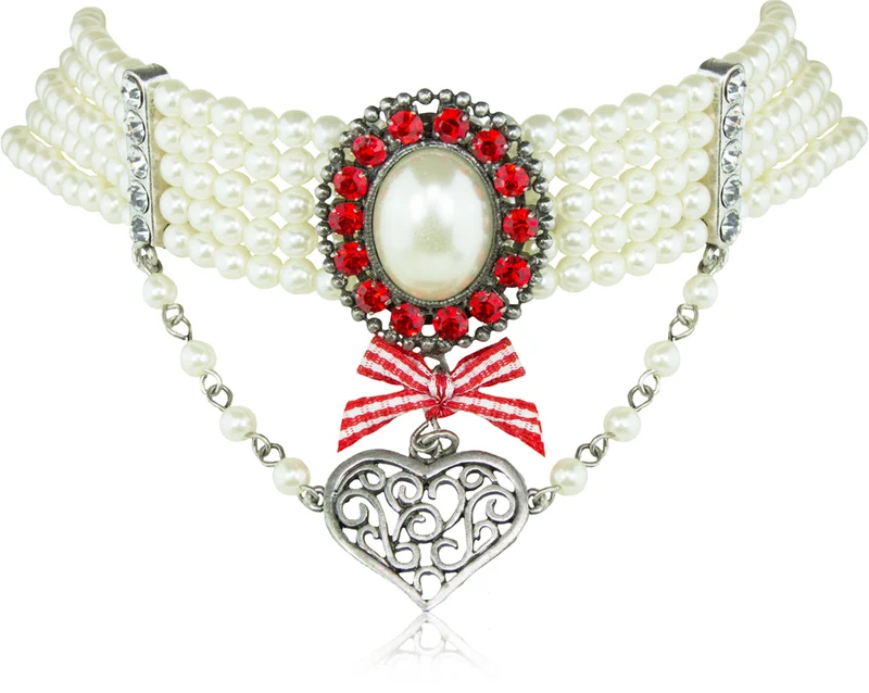 Trachten Perlen Collier - Rubin Rot