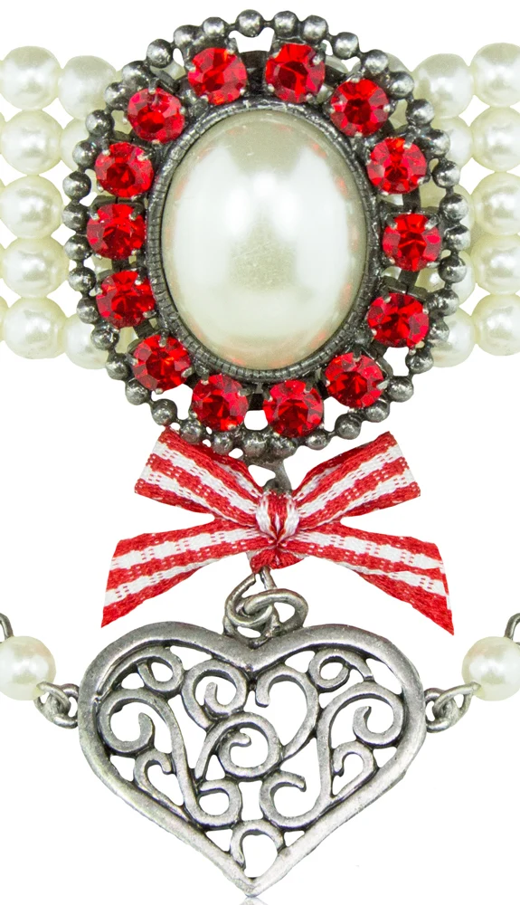 Trachten Perlen Collier - Rubin Rot