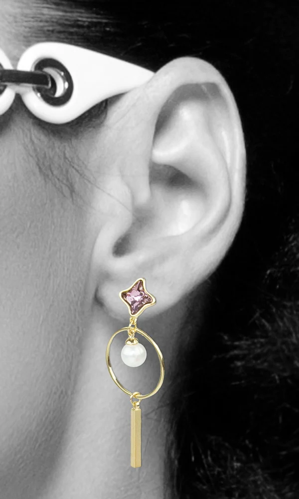 LUISIA® Ohrstecker mit Ring, Perle und Premium Kristallen vergoldet - Lila
