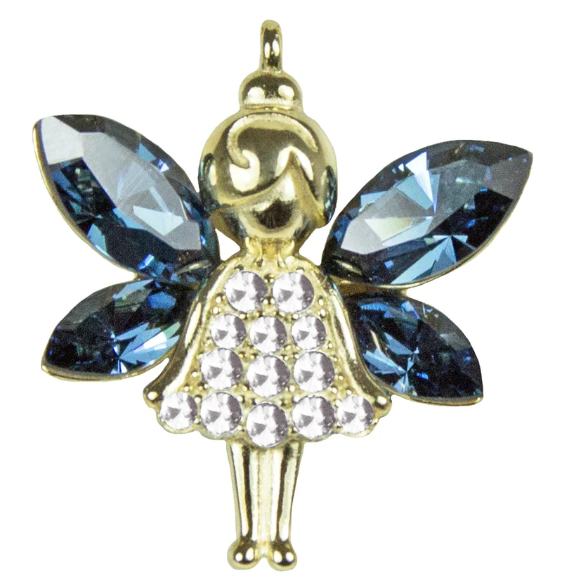 LUISIA Filigrane Goldene Damen Halskette mit Elfen-Anhänger Blau - 925 Silber Schmuck mit Zirkonia