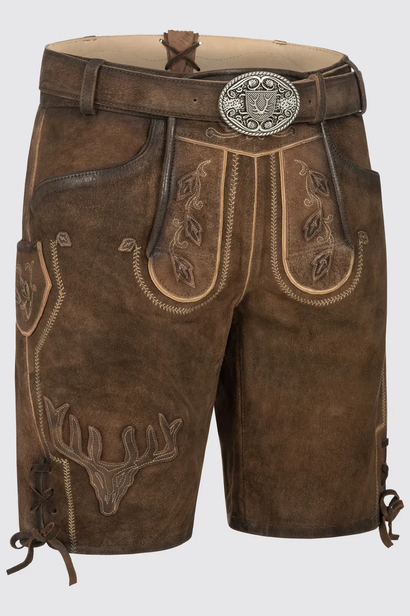 Herren Lederhose - WERNER - Trachtenhose - Krüger Buam - mit Gürtel - 964063-000-0007