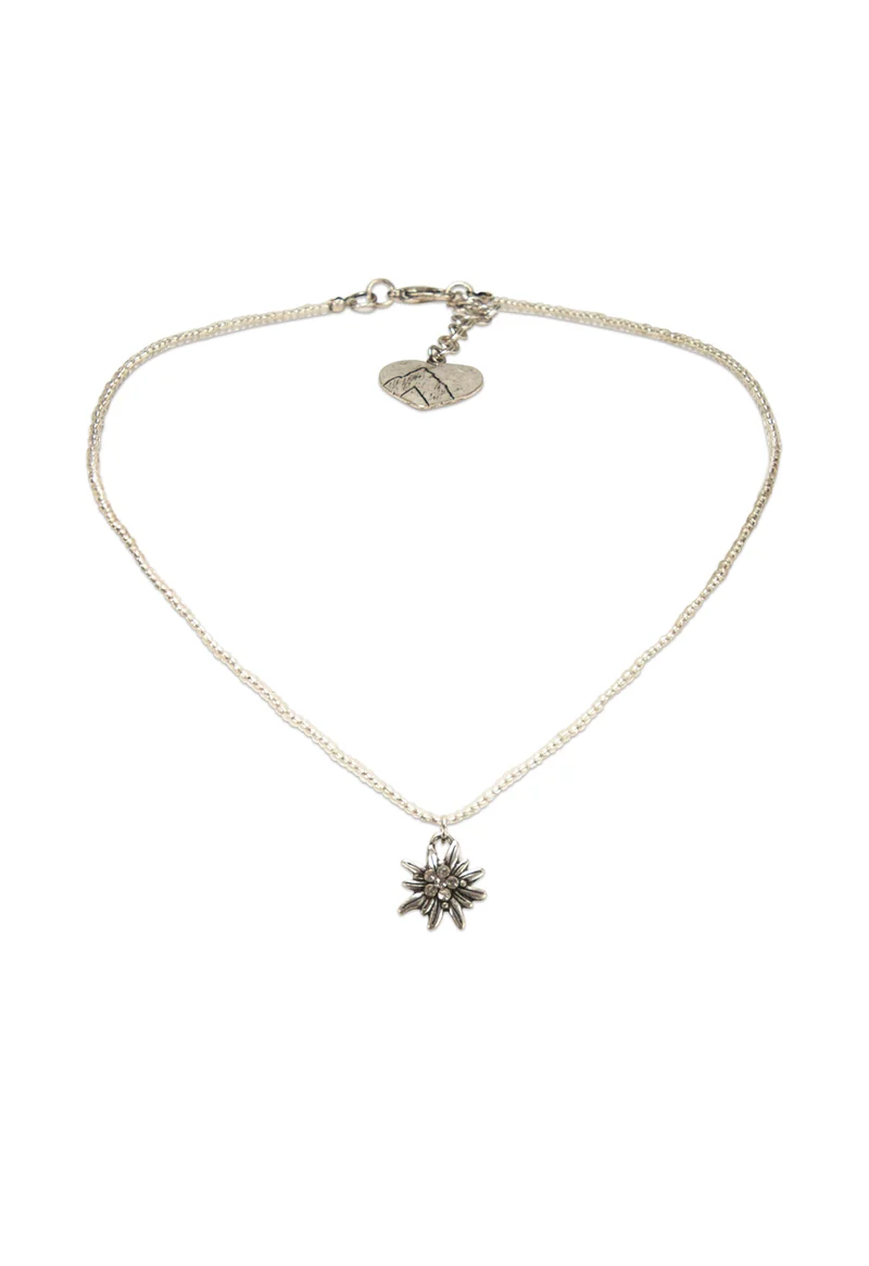 Trachtenkette - Filigrane Perlenhalskette mit Strass Edelweiß - Alpenflüstern