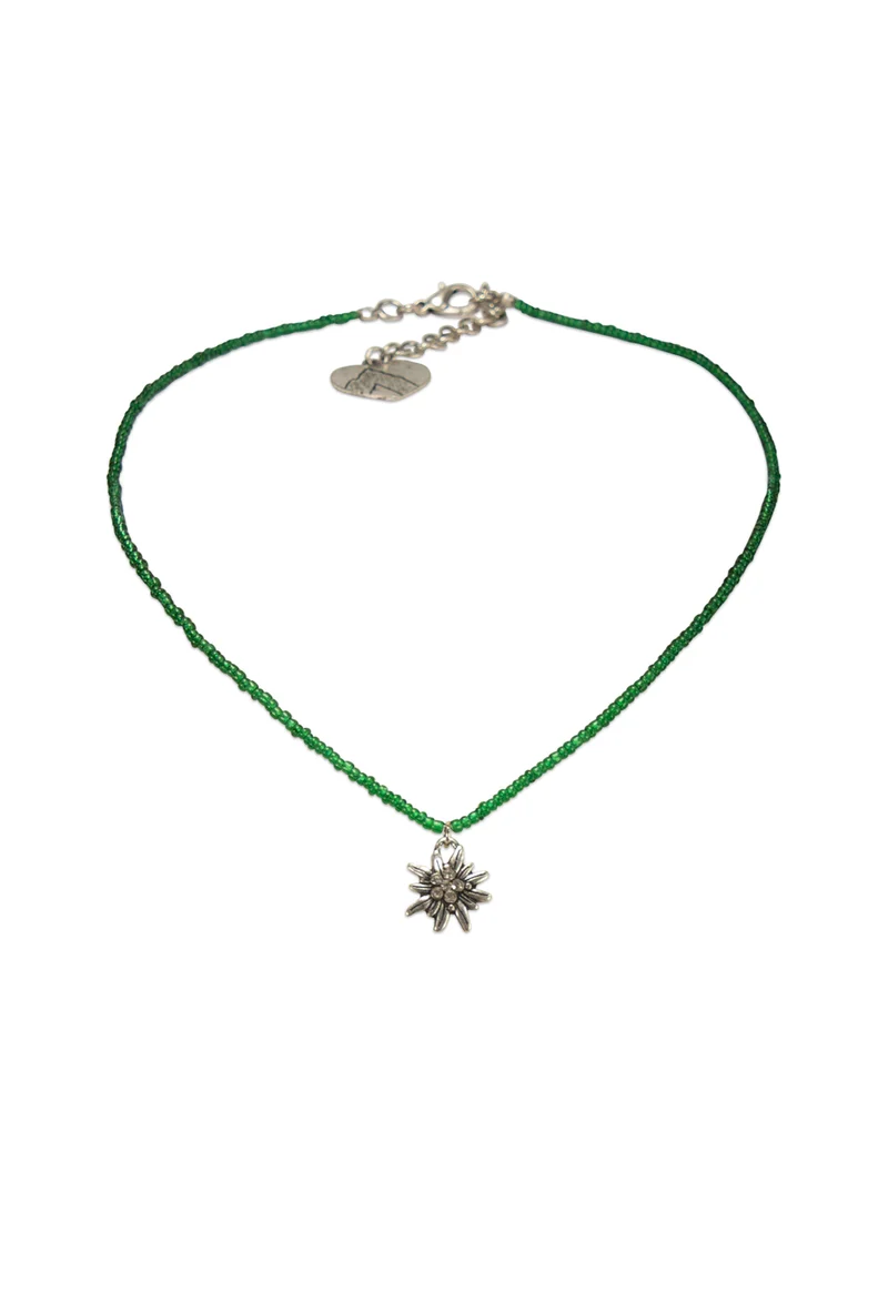 Trachtenkette - Filigrane Perlenhalskette mit Strass Edelweiß - Alpenflüstern